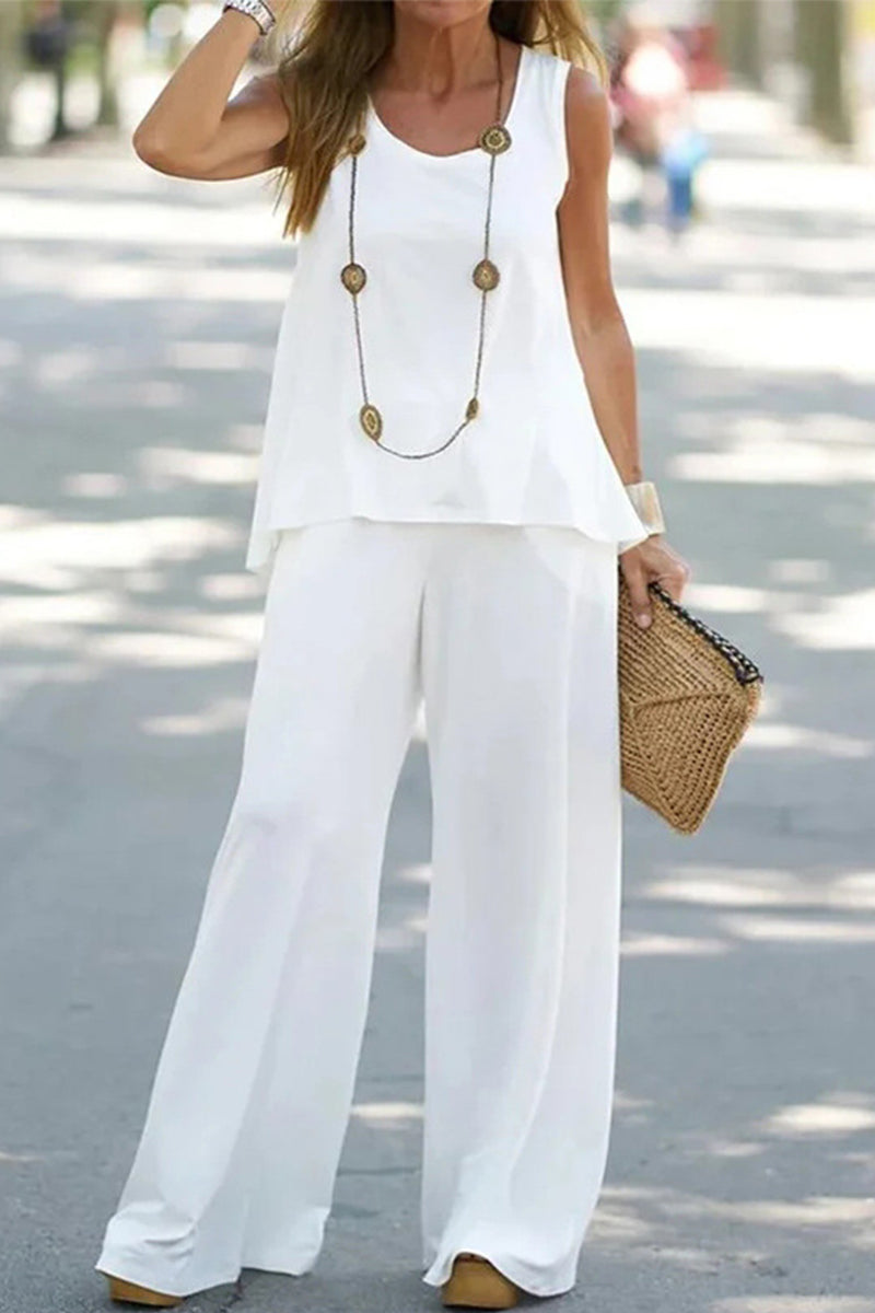 Kaynafashions - Casual Simplicity Solid Pocket O Neck Sleeveless Two Pieces