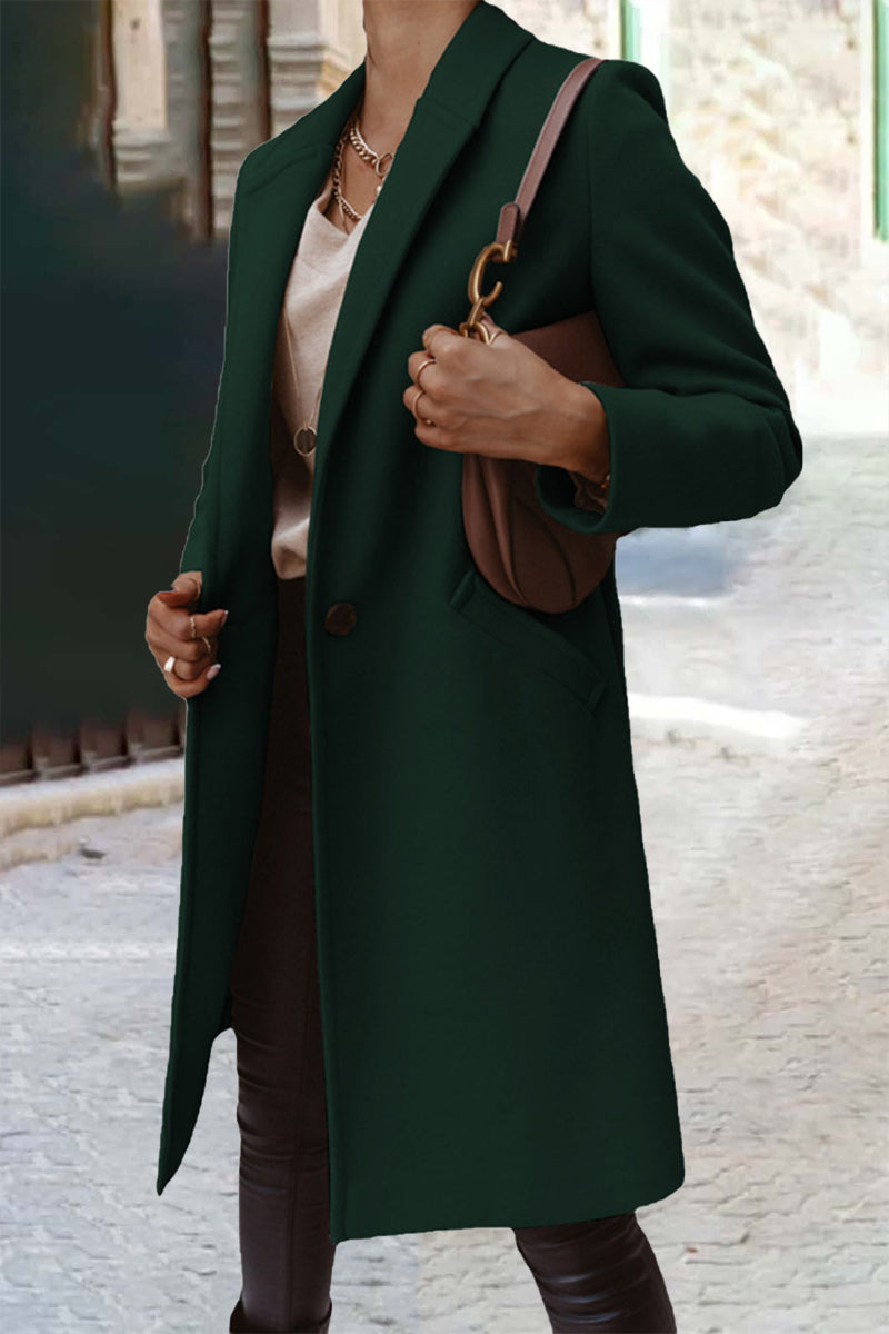 Kaynafashions - Casual Work Solid Buttons Turn-back Collar Outerwear