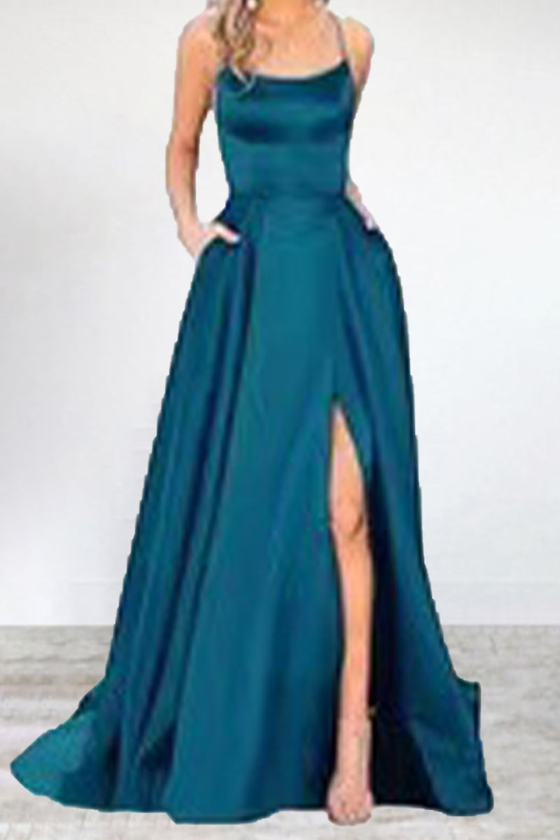 Kaynafashions - Sexy Formal Solid High Opening U Neck Evening Dress Dresses(16 Colors)