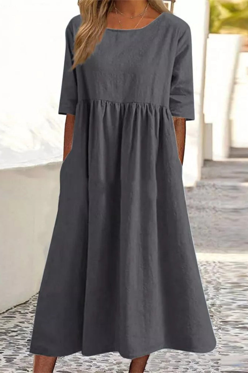 Kaynafashions - Casual Simplicity Solid Pocket O Neck A Line Dresses(7 Colors)