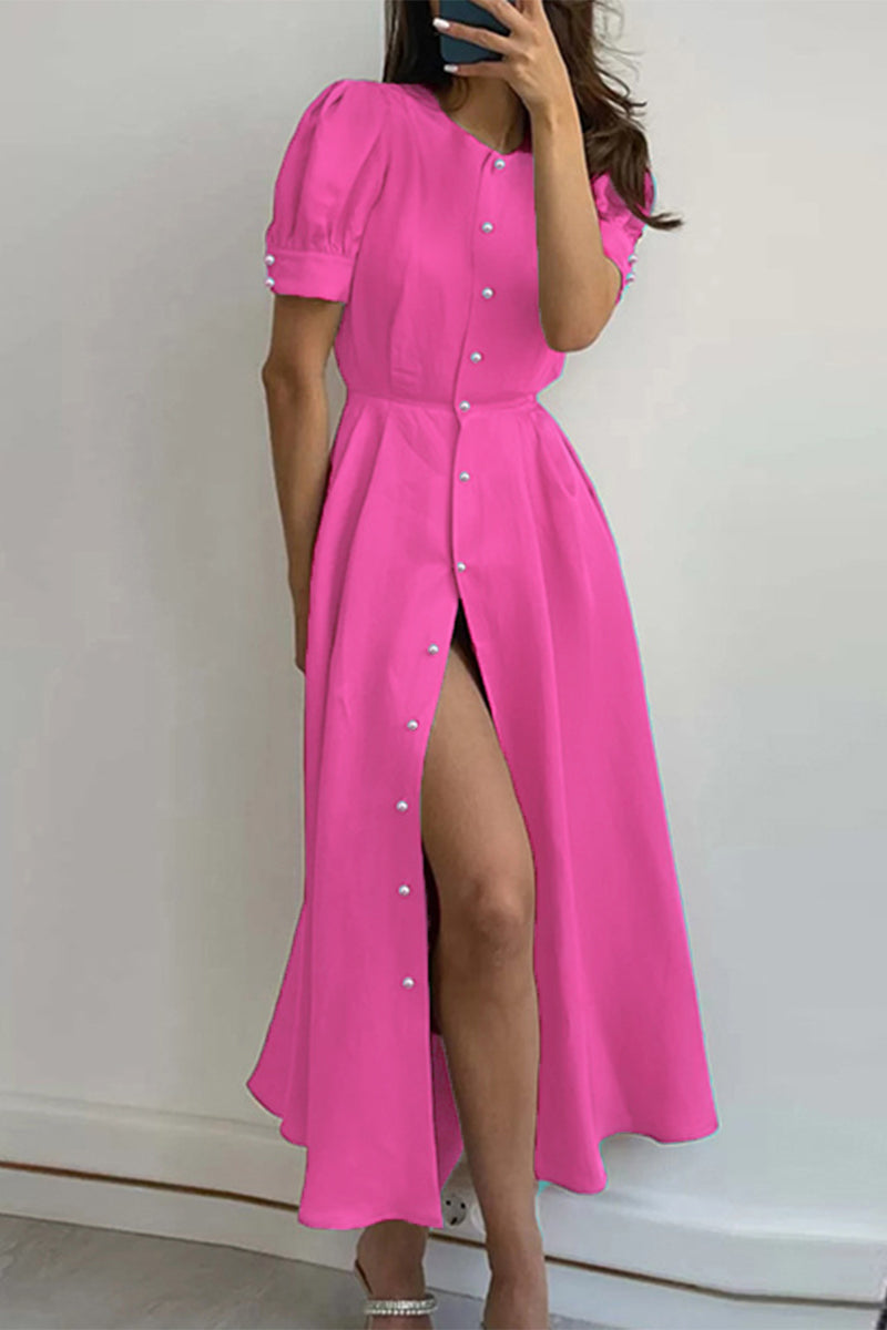 Kaynafashions - Celebrities Elegant Solid Buckle O Neck A Line Dresses