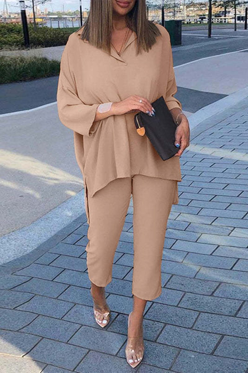 Kaynafashions - Casual Solid Patchwork V Neck Long Sleeve Two Pieces(3 Colors)