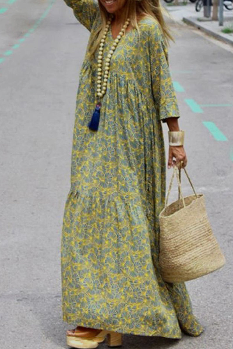 Kaynafashions - Elegant College Geometric Printing V Neck Printed Dress Dresses