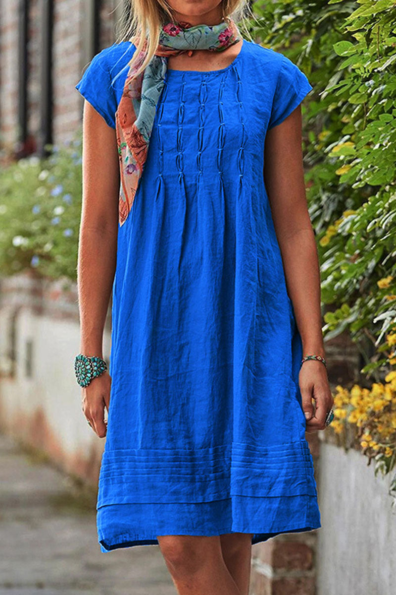 Kaynafashions - Casual Solid Patchwork U Neck A Line Short Sleeve Dress(7 colors)