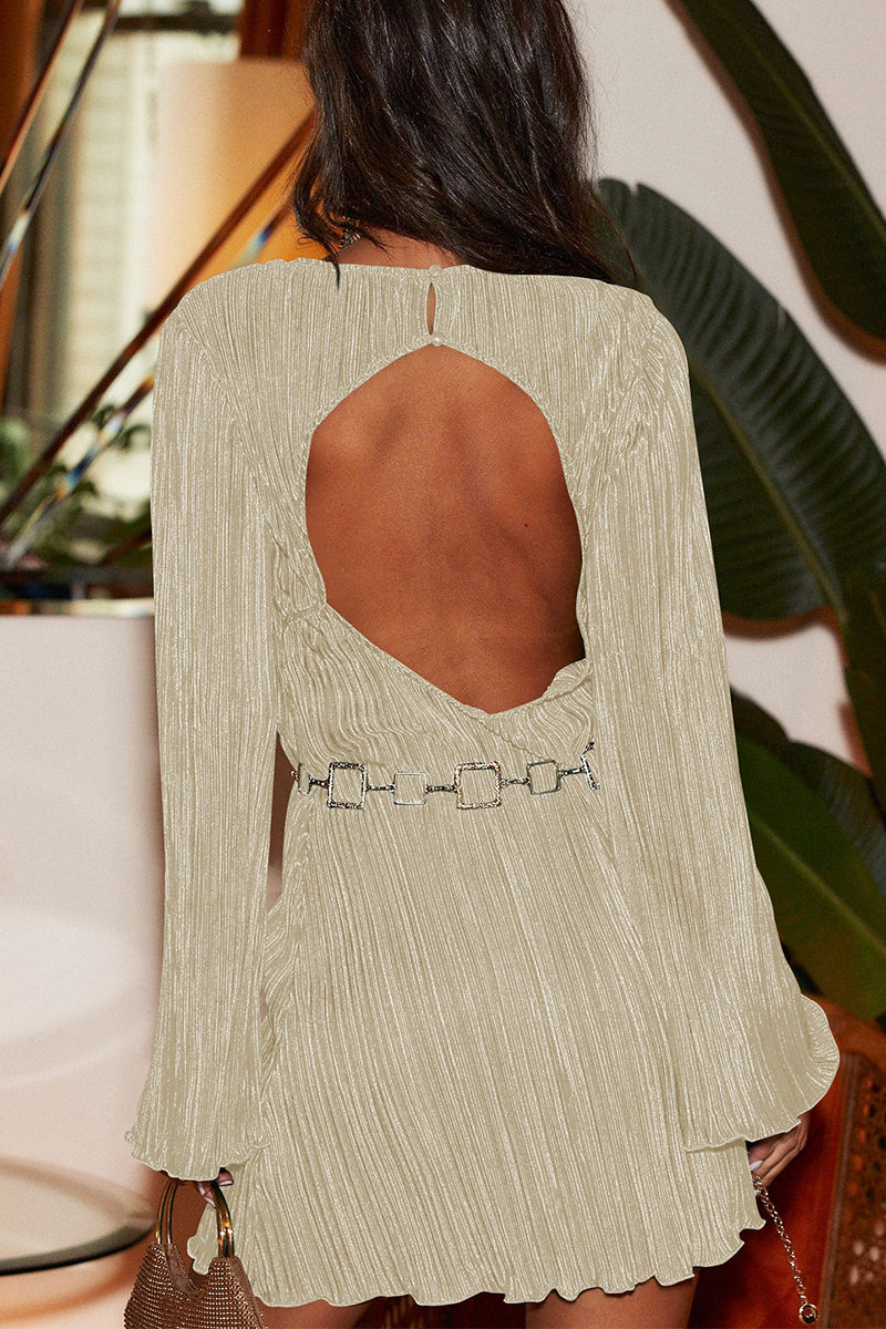 Kaynafashions - Sexy Solid Sequined O Neck Long Sleeve Dresses