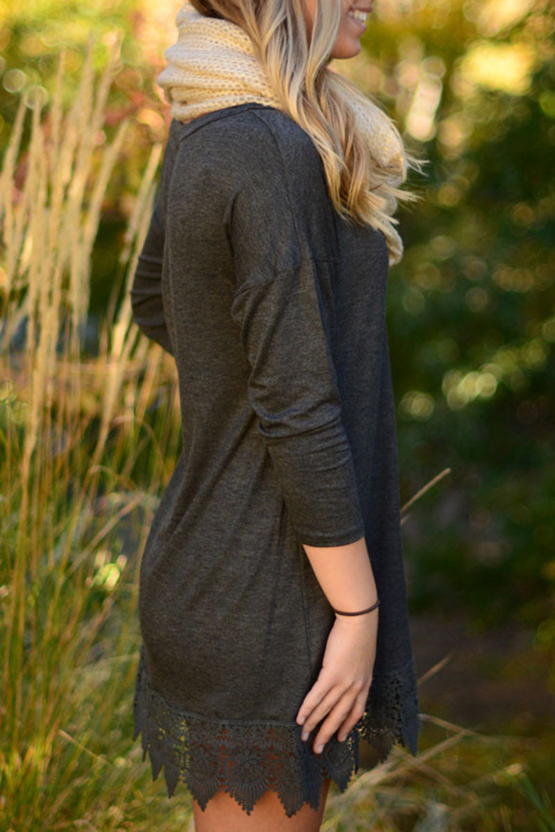 Kaynafashions - Casual Solid Patchwork O Neck Pencil Skirt Dresses