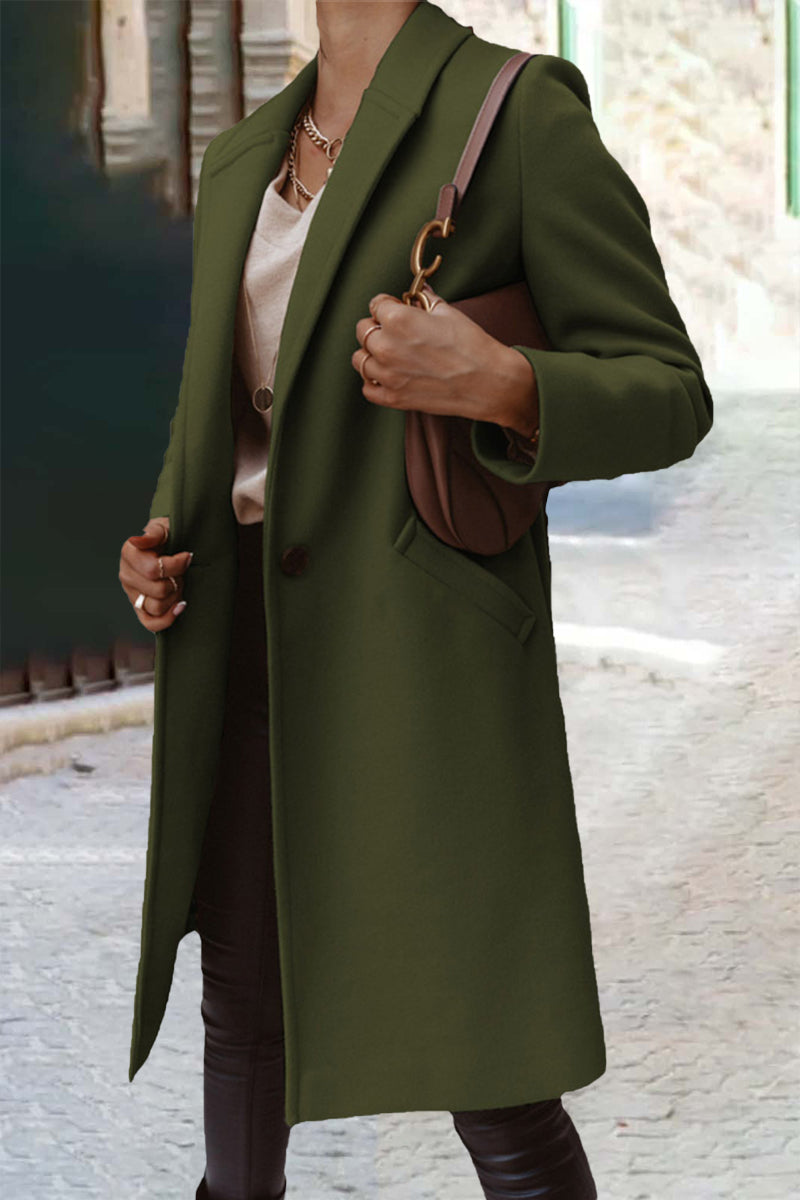 Kaynafashions - Casual Work Solid Buttons Turn-back Collar Outerwear