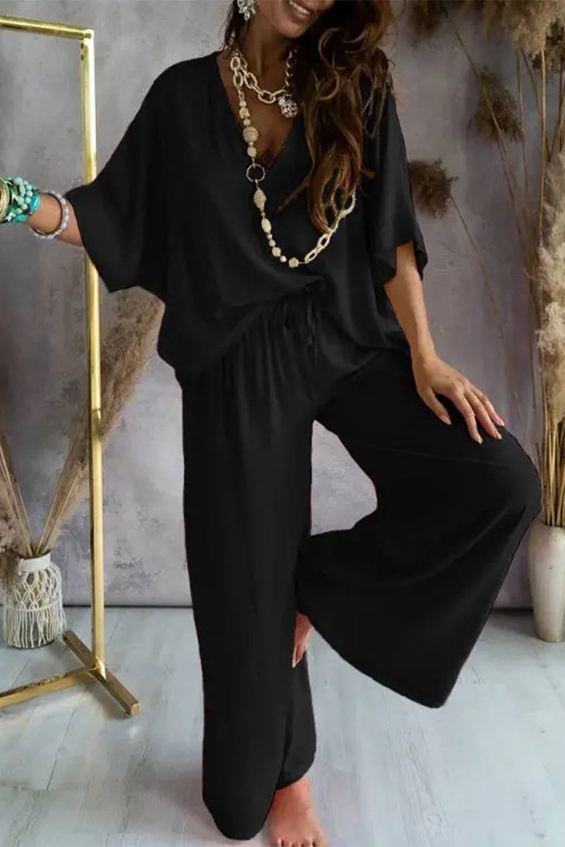 Kaynafashions - Casual Print Patchwork V Neck Half Sleeve Two Pieces(9 Colors)