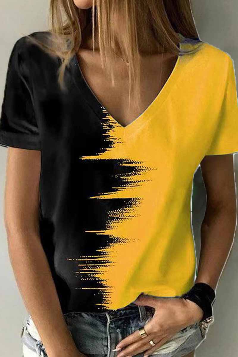Kaynafashions - Street Print Patchwork V Neck T-Shirts(12 Colors)