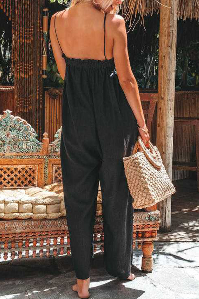 Kaynafashions - Casual Solid Flounce Strapless Loose Jumpsuits