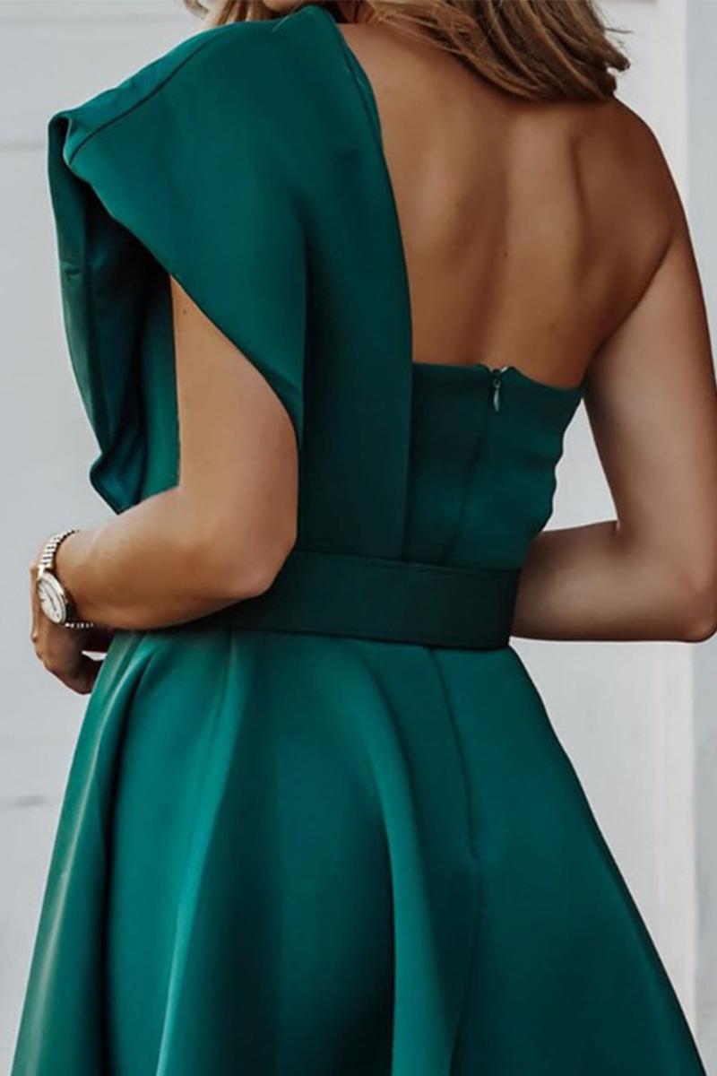 Kaynafashions - Party Solid Patchwork One Shoulder Waist Skirt Dresses