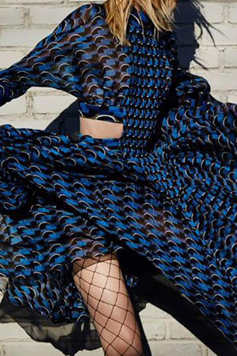 Kaynafashions - Casual Print Flounce Half A Turtleneck Cake Skirt Dresses