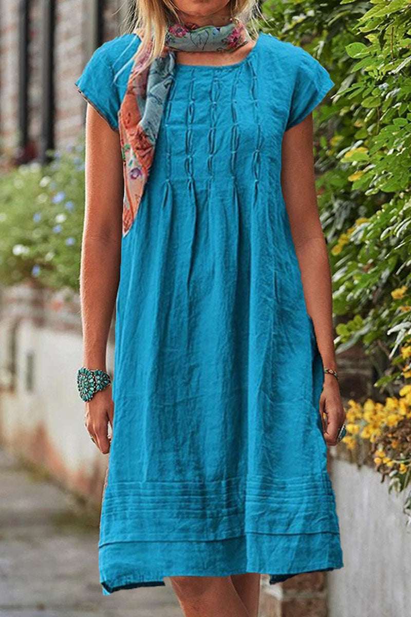 Kaynafashions - Casual Solid Patchwork U Neck A Line Short Sleeve Dress(7 colors)