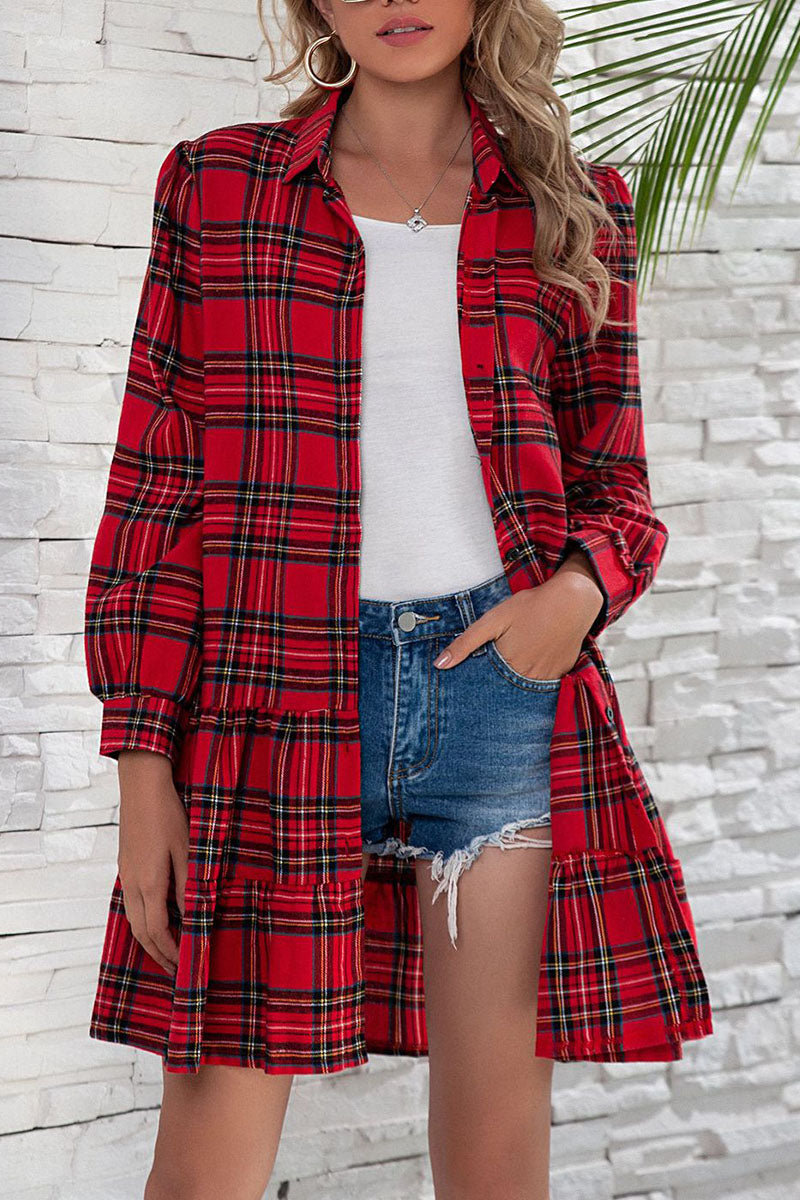 Kaynafashions - British Style Plaid Print Patchwork Turndown Collar Dresses(3 colors)