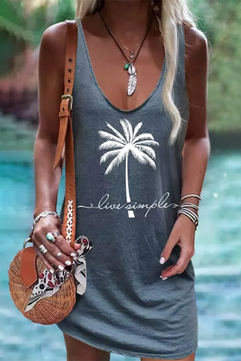 Kaynafashions - Casual Print V Neck Sleeveless Dress Dresses