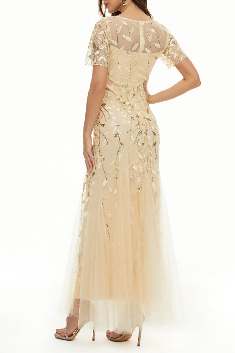 Kaynafashions - Celebrities Elegant Patchwork Sequins O Neck Evening Dress Dresses