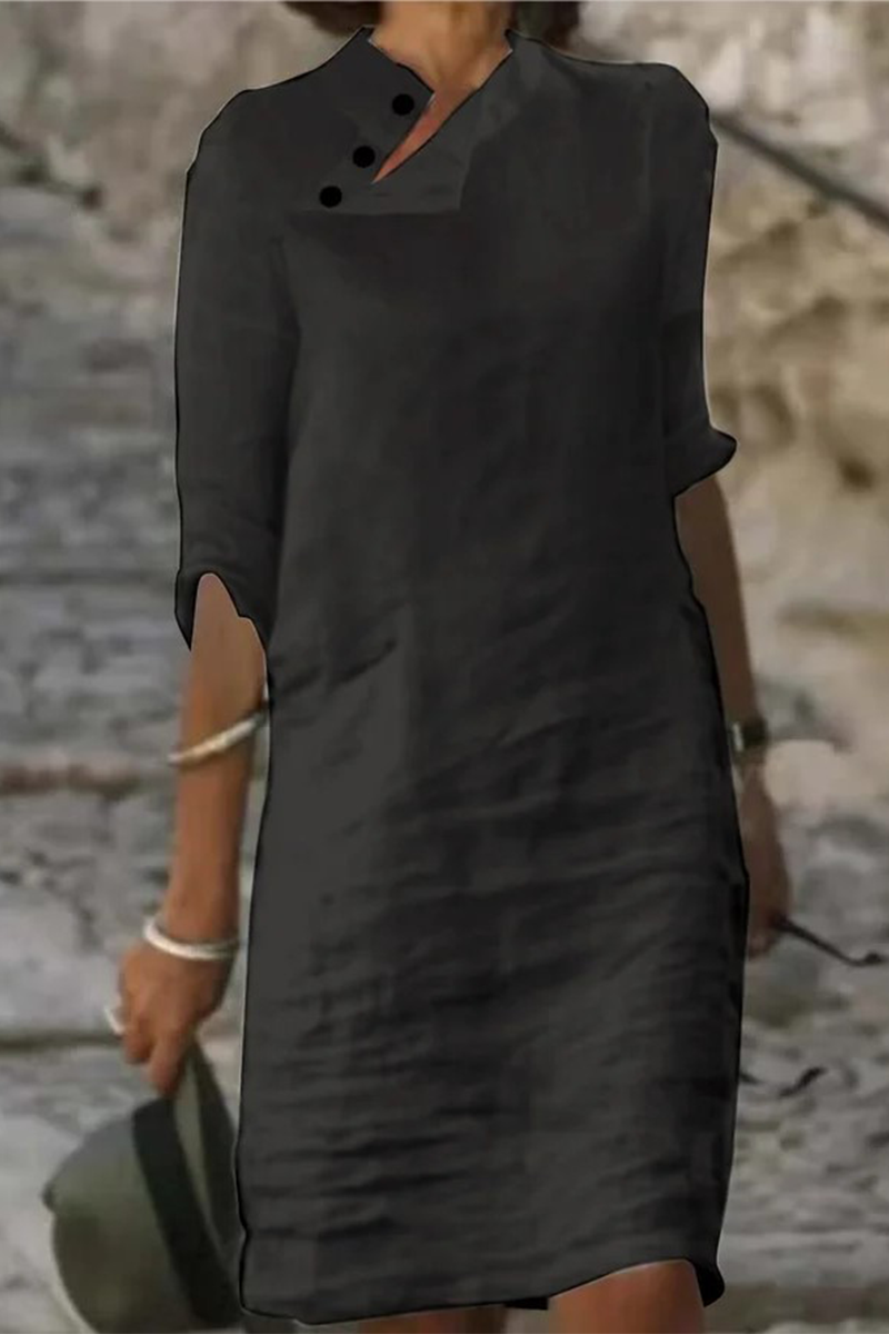 Kaynafashions - Casual Solid Buckle Straight Dresses