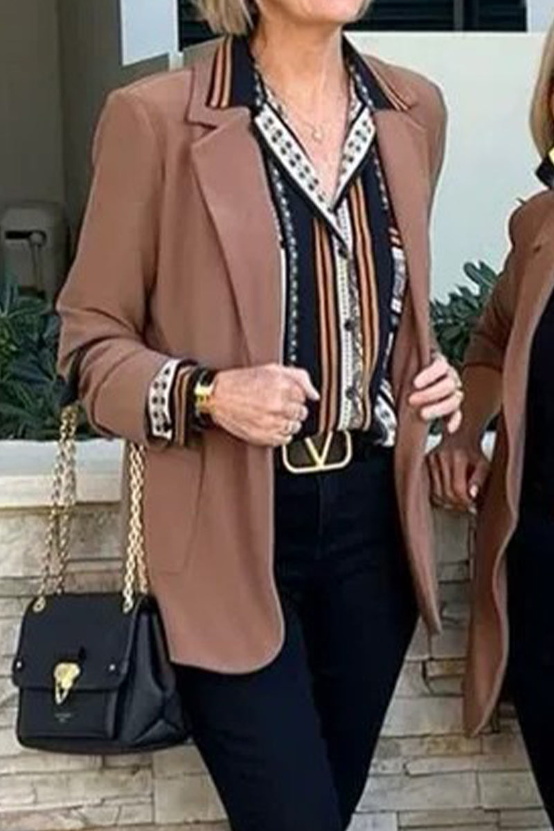 Kaynafashions - Work Solid Color Turn-back Collar Outerwear