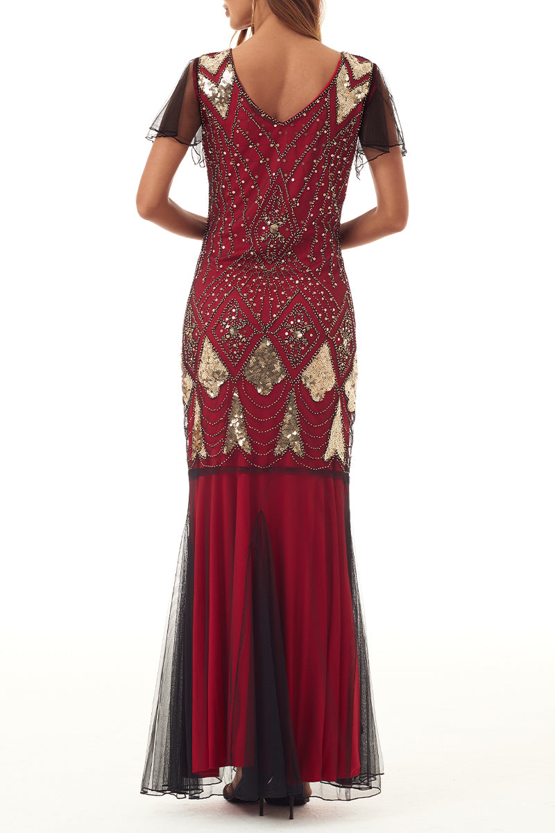 Kaynafashions - Elegant Formal Beading Zipper V Neck Evening Dress Dresses