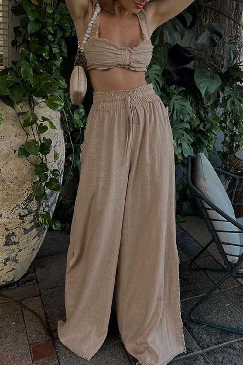 Kaynafashions - Casual Solid Frenulum Square Collar Sleeveless Two Pieces