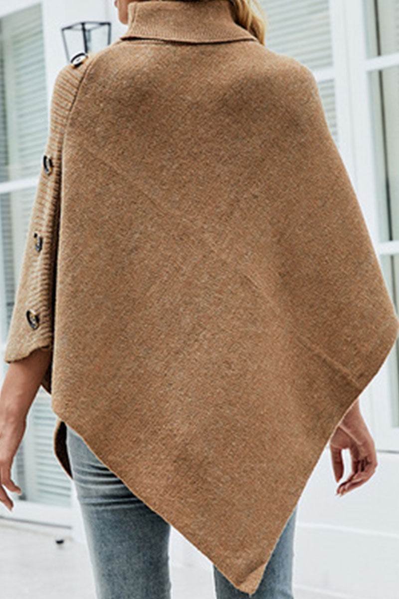 Kaynafashions - Casual Solid Patchwork Buttons Asymmetrical Turtleneck Outerwear