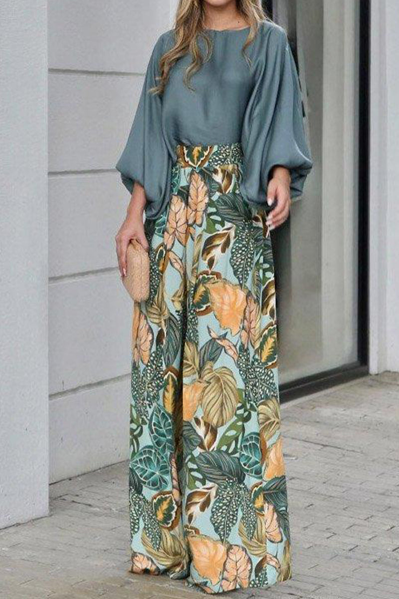 Kaynafashions - Casual Street Floral Patchwork O Neck Three Quarter Two Pieces