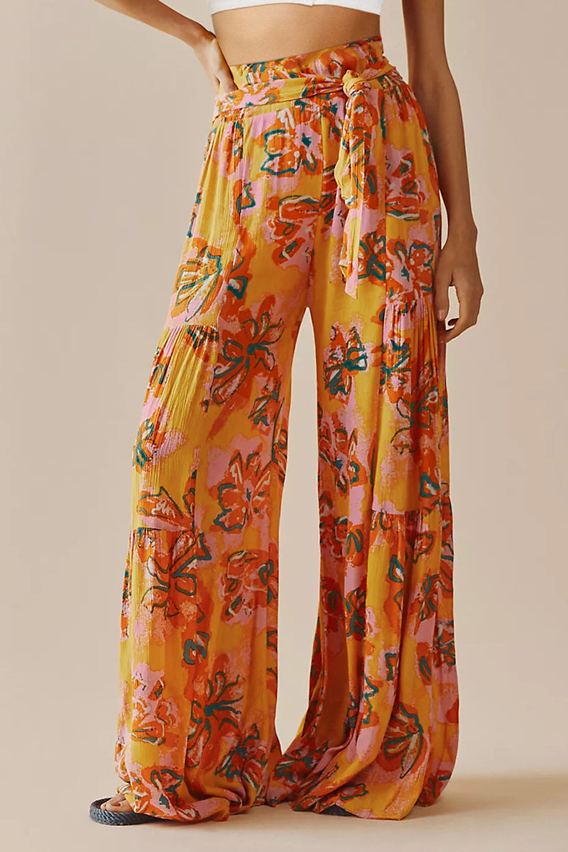Kaynafashions - Casual Street Print Fold Loose High Waist Wide Leg Bottoms(21 Colors)