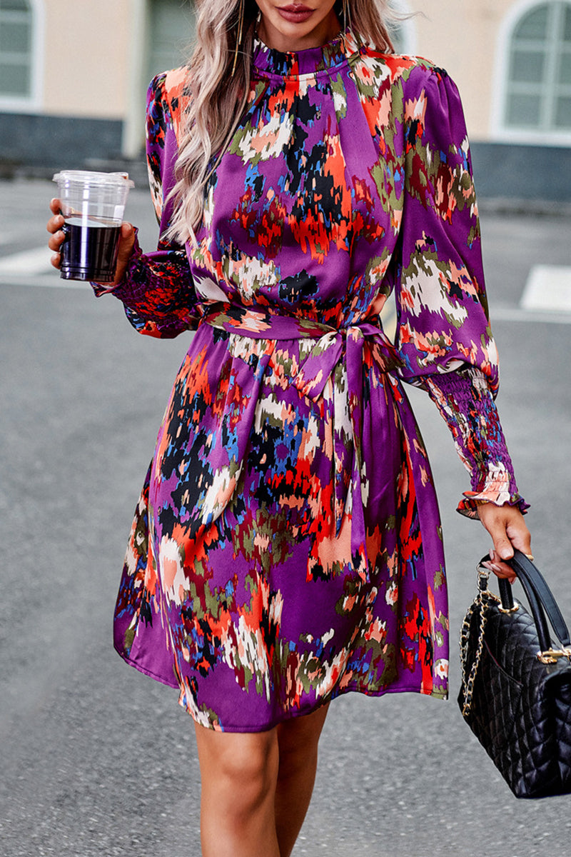 Kaynafashions - Elegant College Geometric Print Bandage Half A Turtleneck A Line Dresses