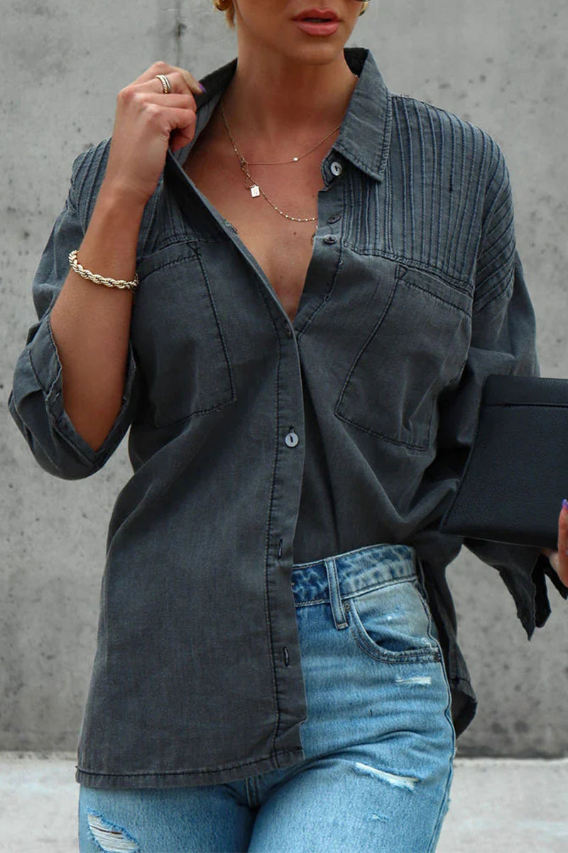 Kaynafashions - Casual Street Solid Fold Turndown Collar Tops