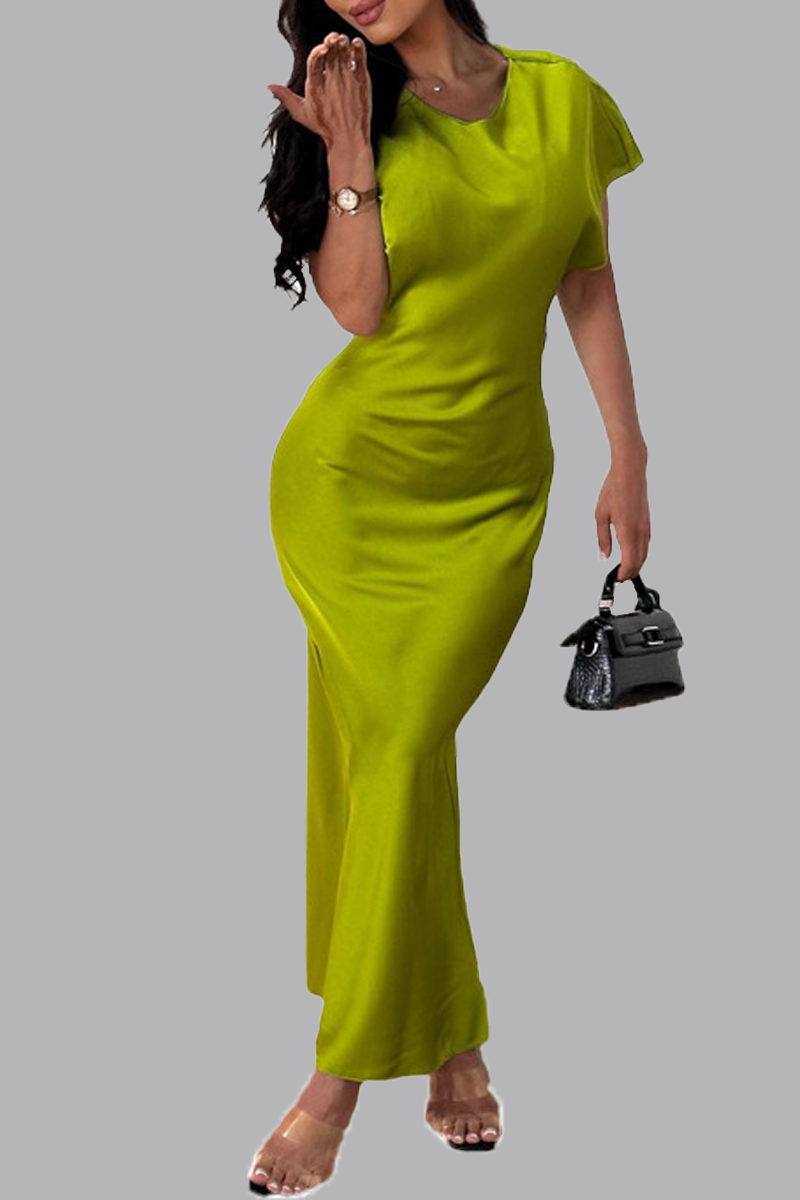 Kaynafashions - Elegant Solid Patchwork O Neck Short Sleeve Dress