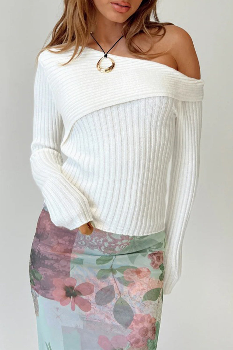 Kaynafashions - Casual Solid Patchwork Oblique Collar Tops