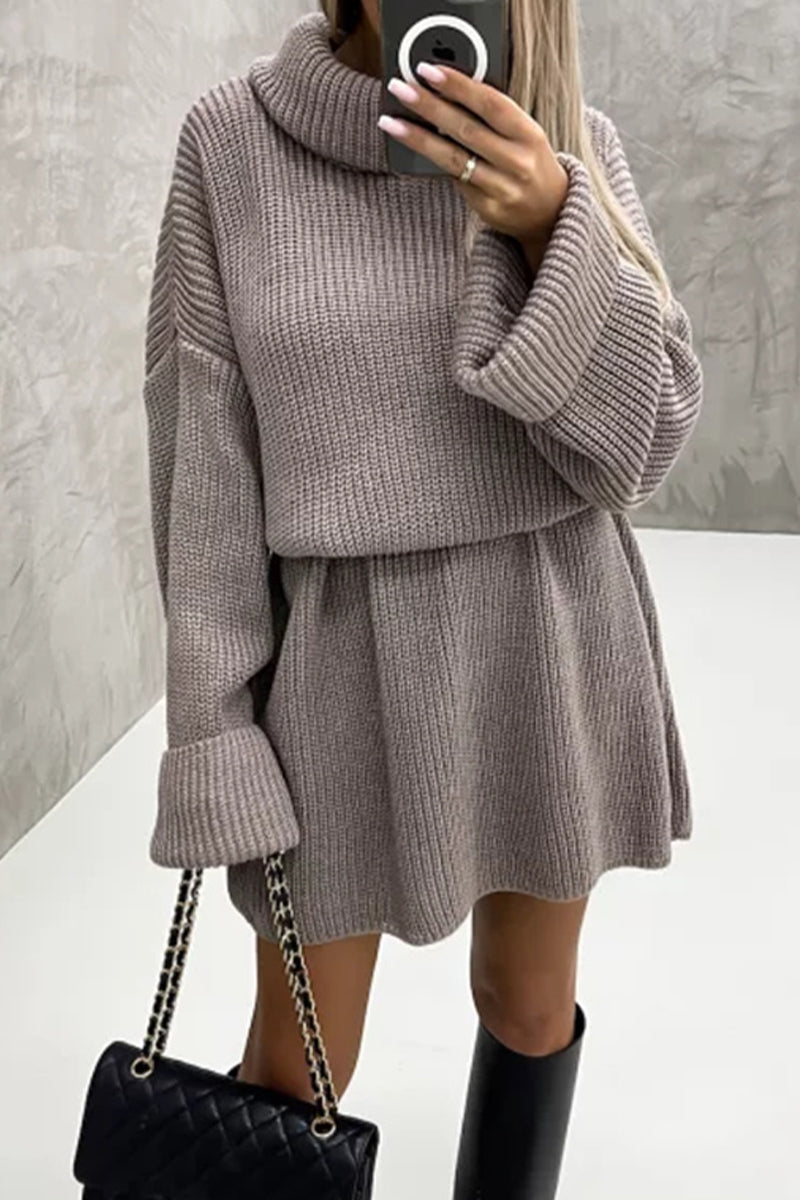 Kaynafashions - Elegant Solid Patchwork Turtleneck One Step Skirt Dresses