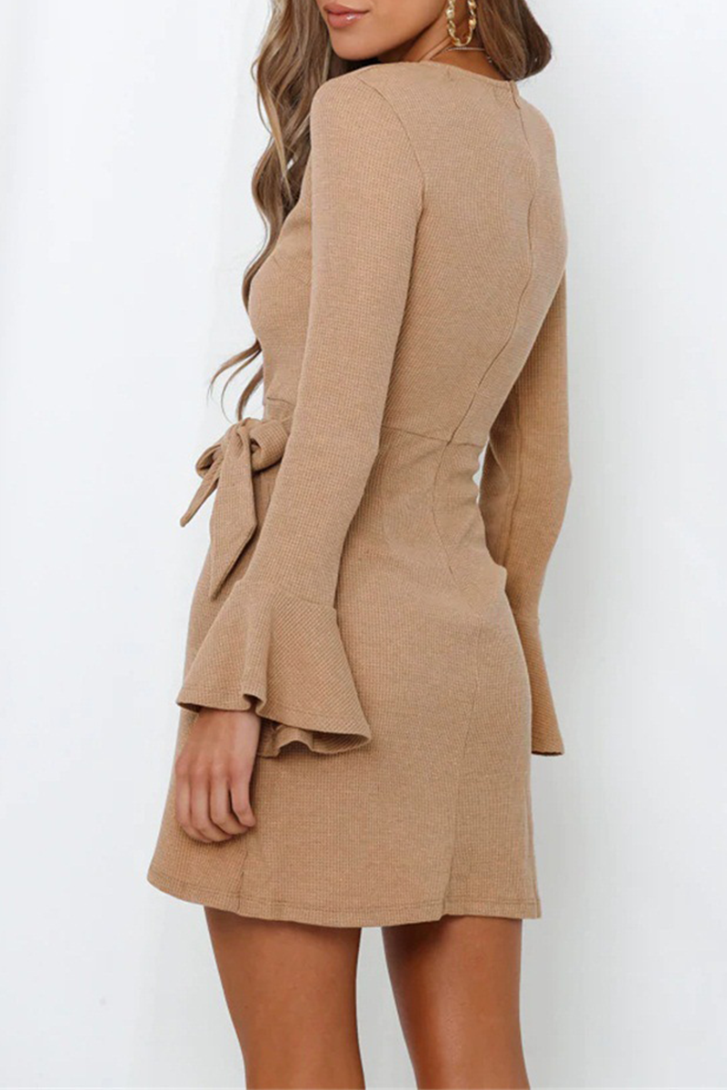 Kaynafashions - Casual Solid Flounce O Neck Irregular Dress Dresses(4 colors)