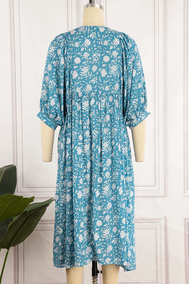 Kaynafashions - College Vacation Floral Patchwork Frenulum Asymmetrical Collar Beach Dress Dresses(6 Colors)