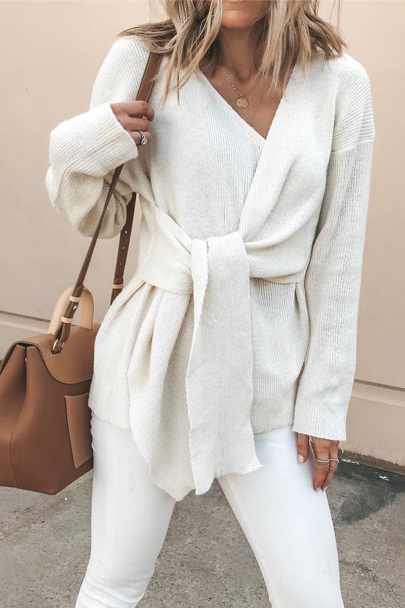 Kaynafashions - Casual Solid Patchwork V Neck Sweaters(4 Colors)