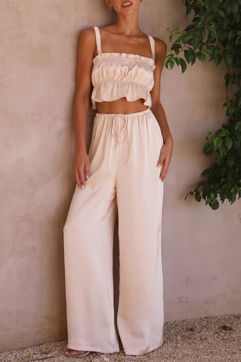 Kaynafashions - Celebrities Elegant Solid Flounce Square Collar Sleeveless Two Pieces