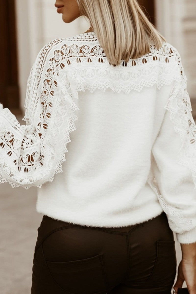 Kaynafashions - Casual Solid Hollowed Out Patchwork See-through O Neck Tops