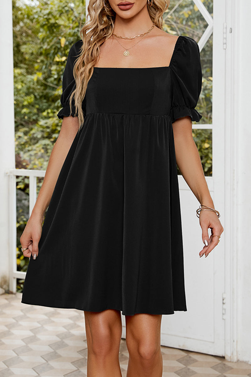 Kaynafashions - Sweet Elegant Solid Fold Square Collar A Line Dresses