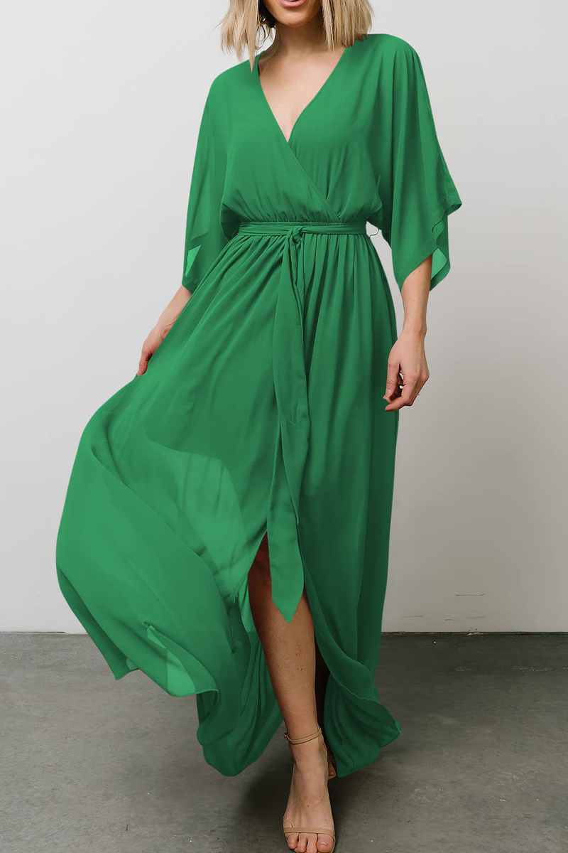 Kaynafashions - Casual Print Patchwork V Neck Waist Skirt Dresses(7 Colors)