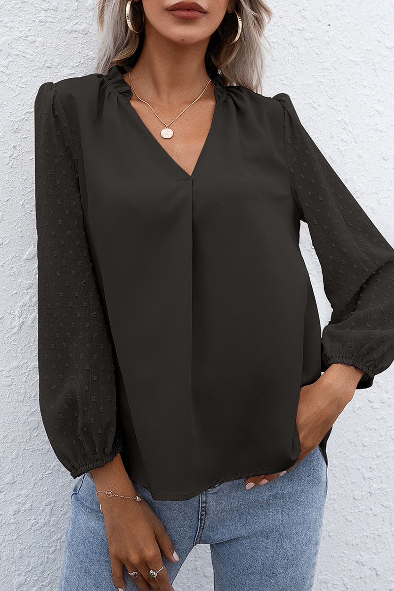 Kaynafashions - Fashion Casual Solid Patchwork V Neck Tops(3 colors)