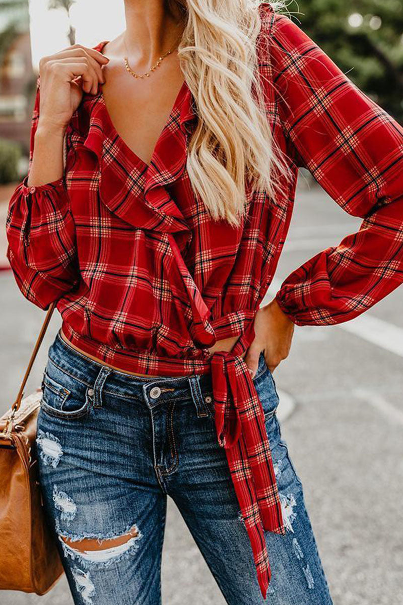 Kaynafashions - Fashion Casual Print Patchwork V Neck Tops