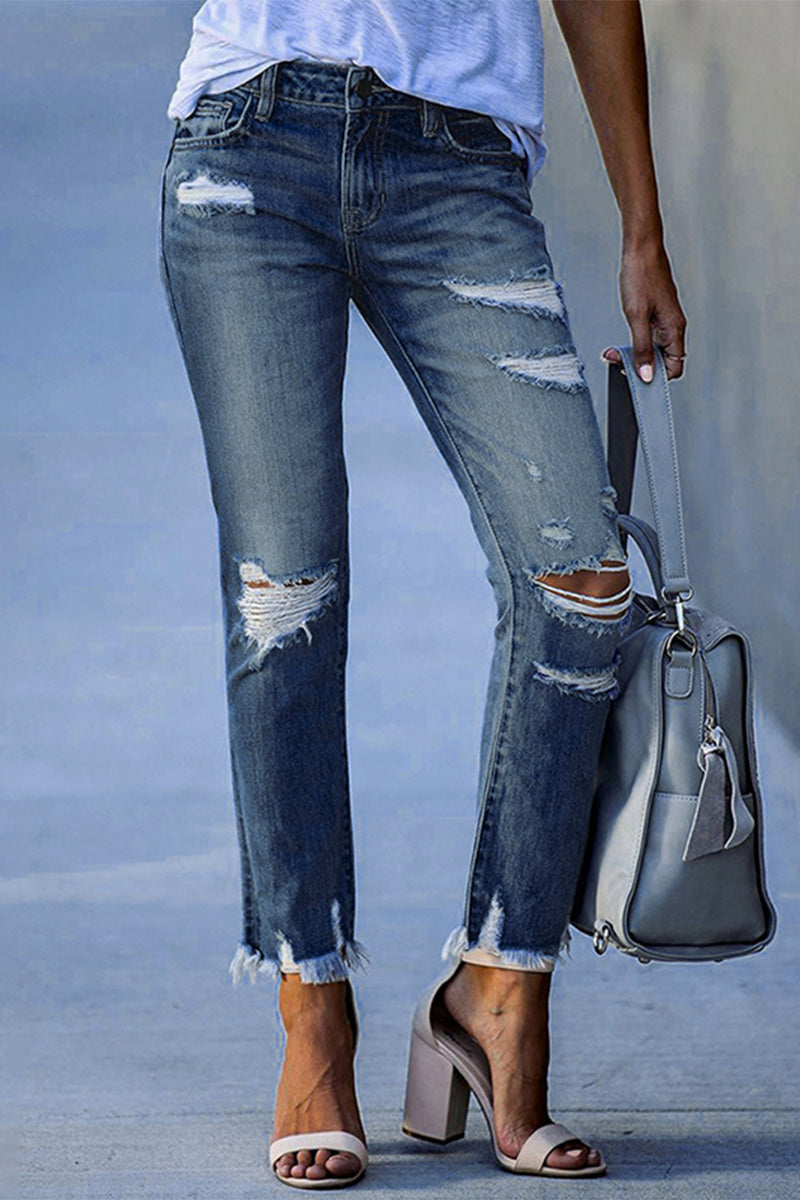 Kaynafashions - Street Solid Patchwork High Waist Skinny Denim Jeans(3 Colors)