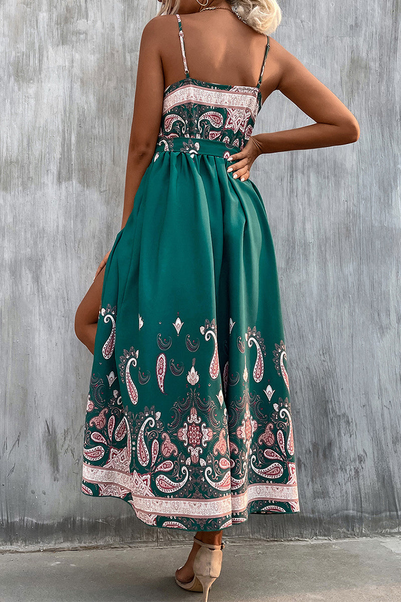 Kaynafashions - Bohemian College Print Cardigan V Neck Sling Dress Dresses