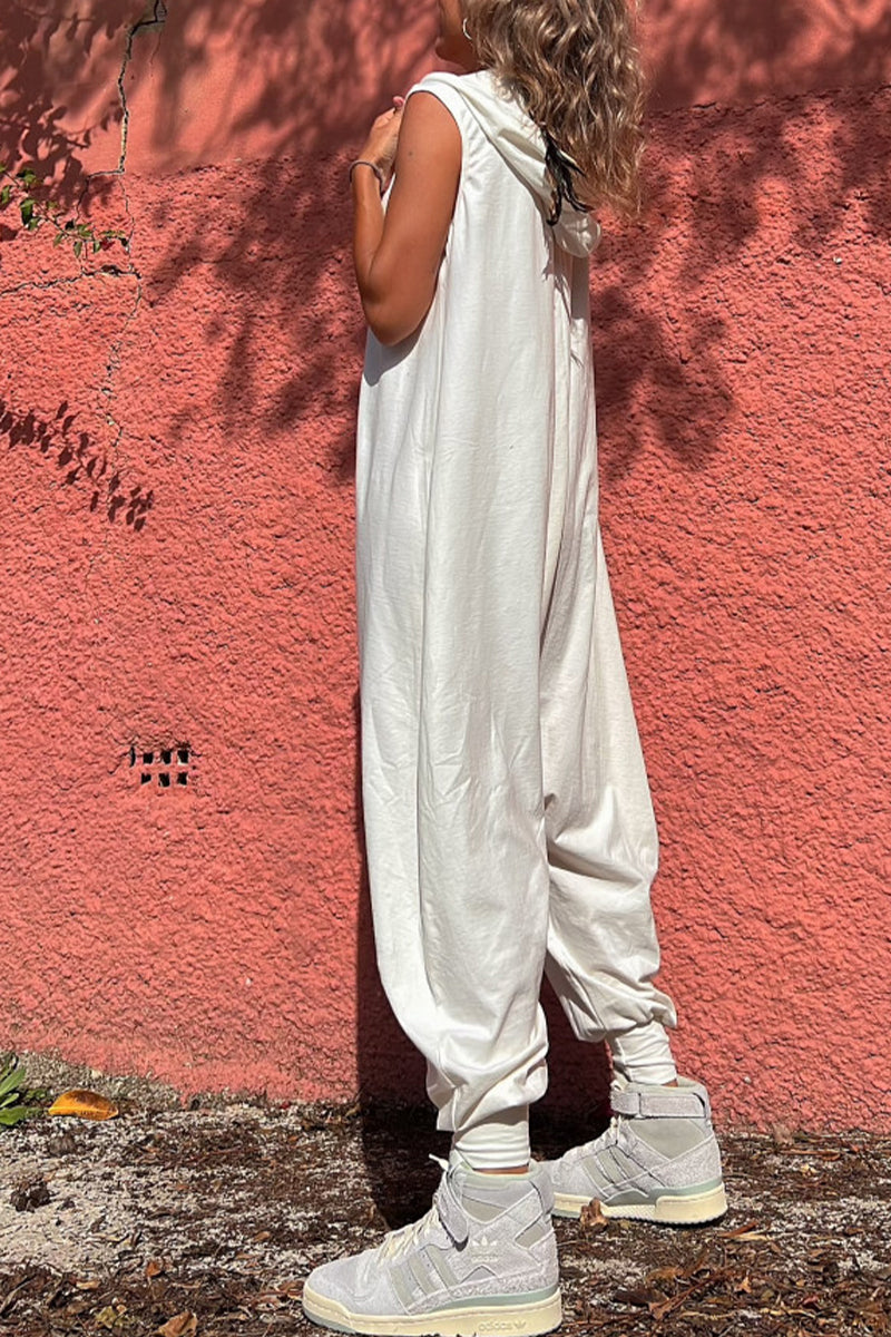 Kaynafashions - Casual Sportswear Solid Pocket Hooded Collar Loose Jumpsuits(3 Colors)
