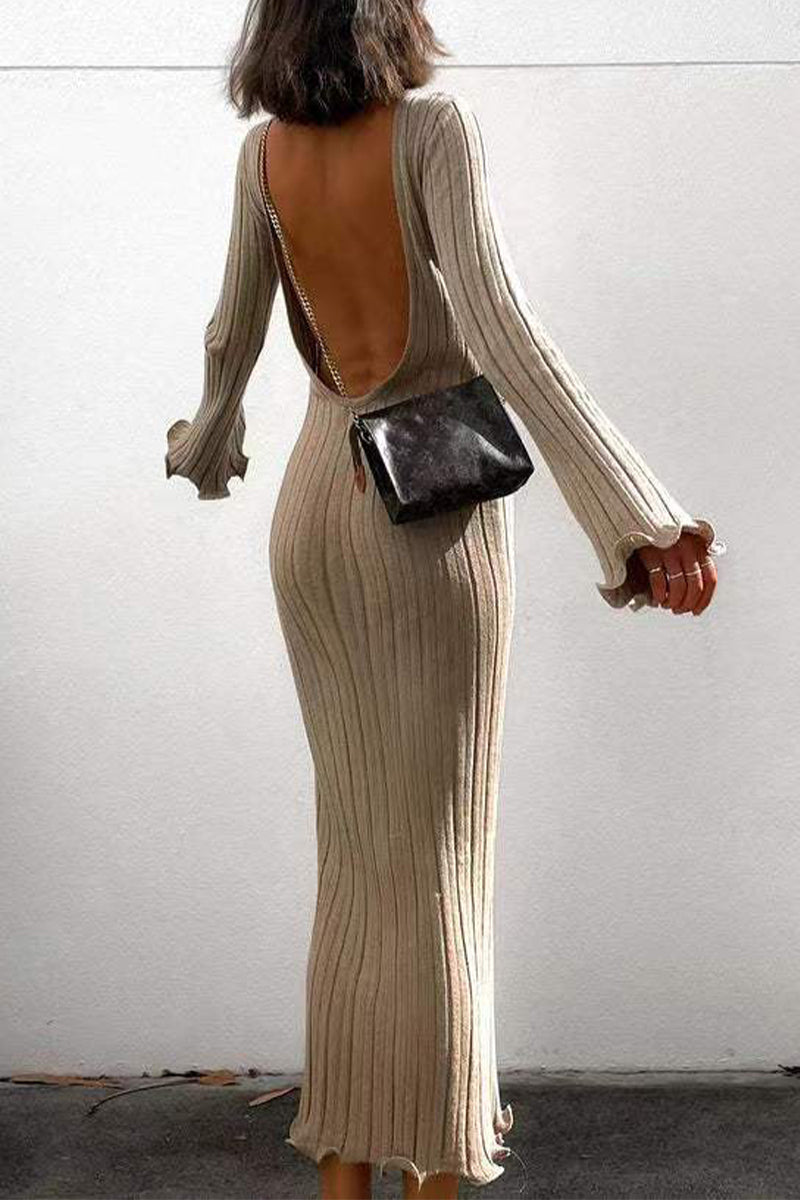 Kaynafashions - Sexy Solid Backless U Neck Wrapped Skirt Dresses