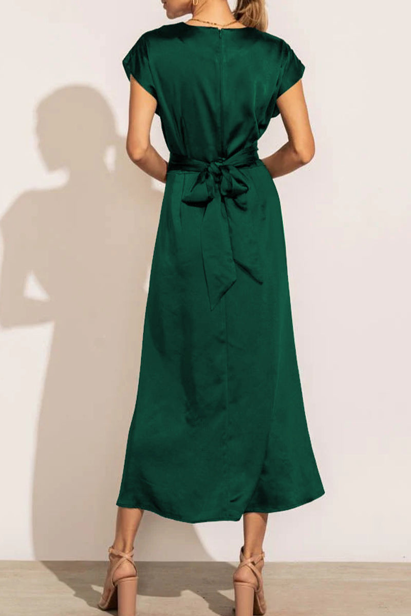Kaynafashions - Celebrities Elegant Solid Bandage U Neck Dresses(6 Colors)