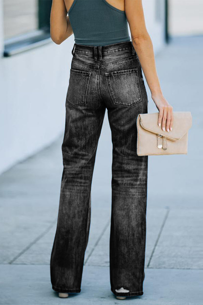 Kaynafashions - Casual Solid Ripped Boot Cut Denim Jeans