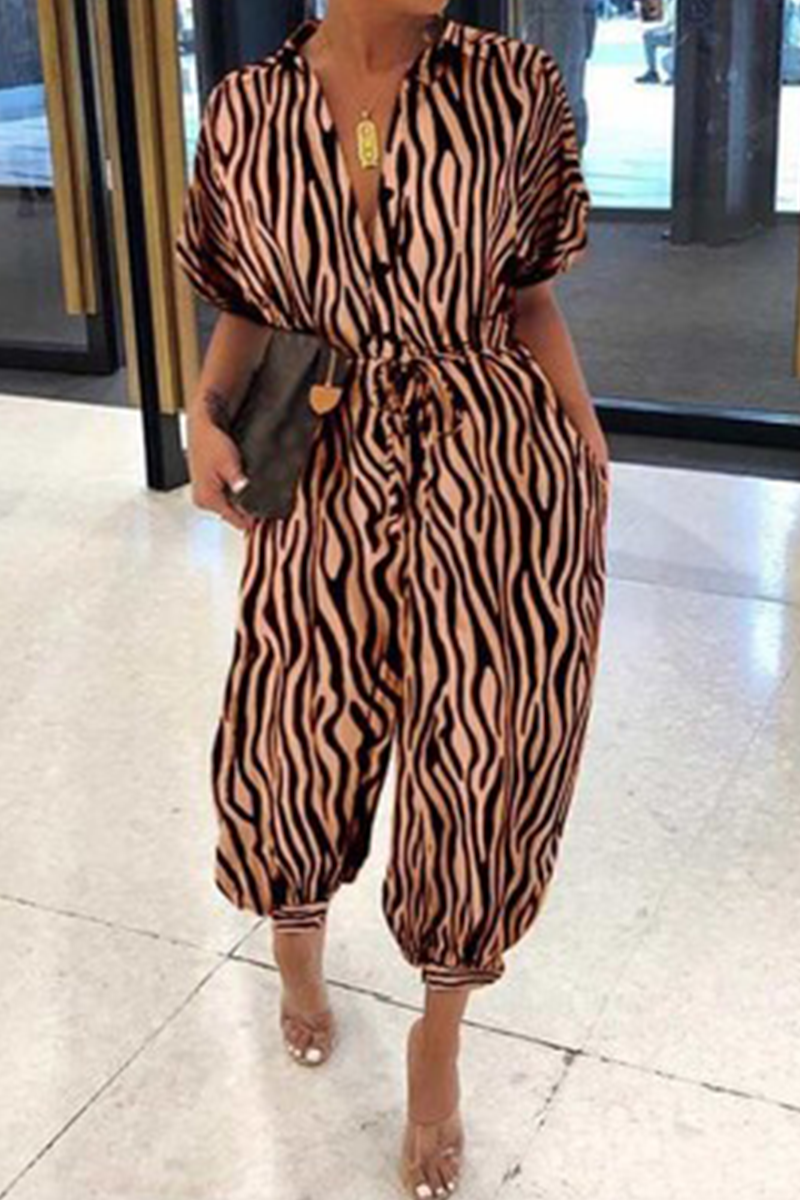 Kaynafashions - Casual Print Patchwork V Neck Harlan Jumpsuits(9 Colors)