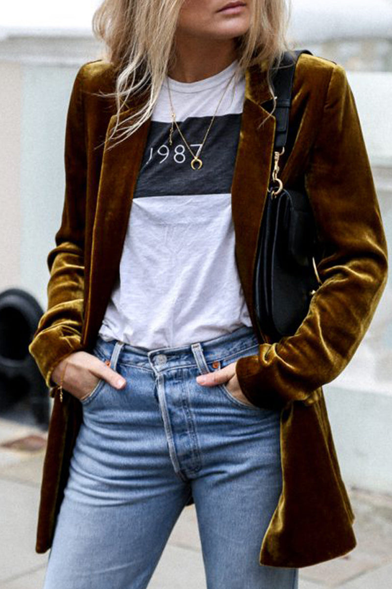 Kaynafashions - Elegant Solid Pocket Turndown Collar Outerwear(4 Colors)