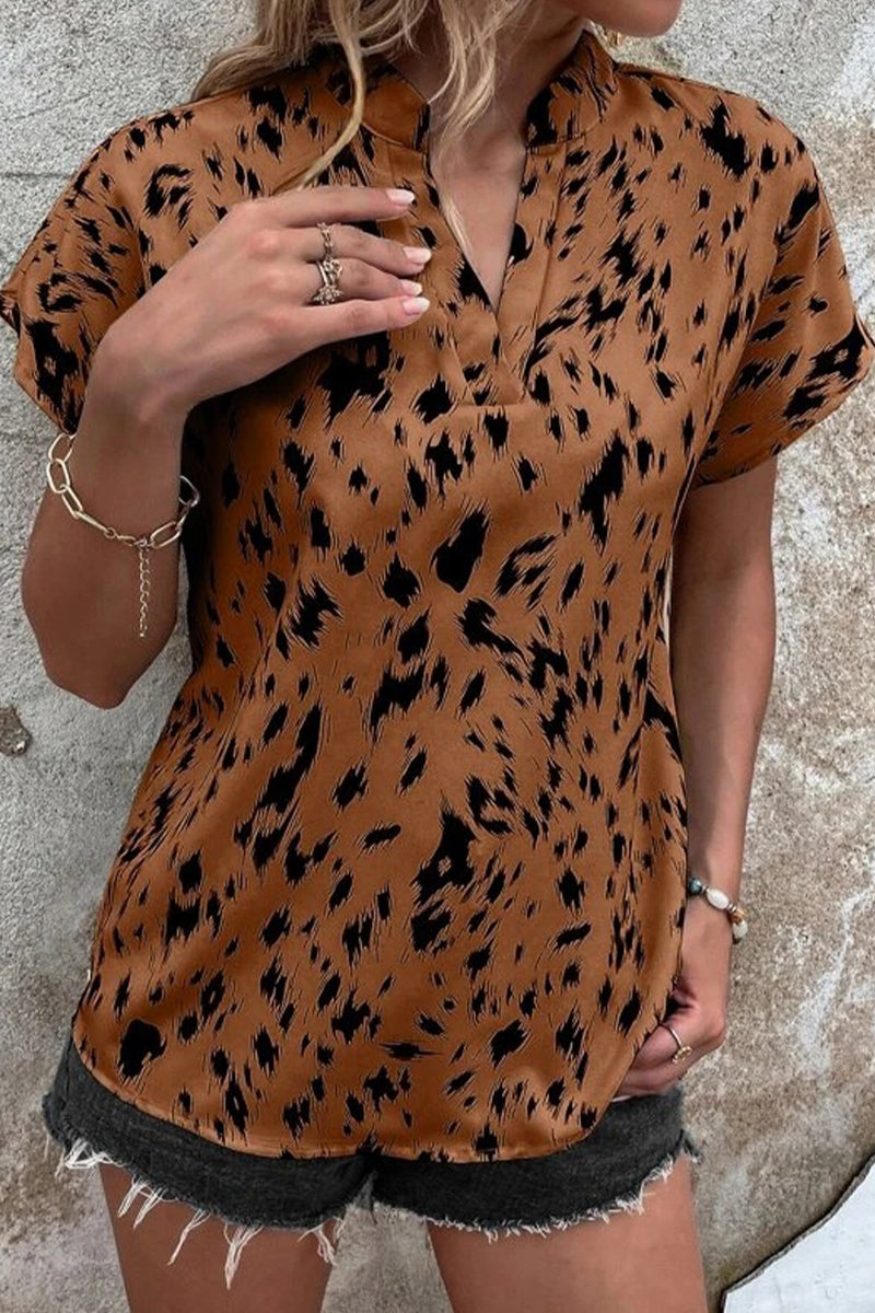 Kaynafashions - Casual Street Print Patchwork V Neck Tops(6 Colors)